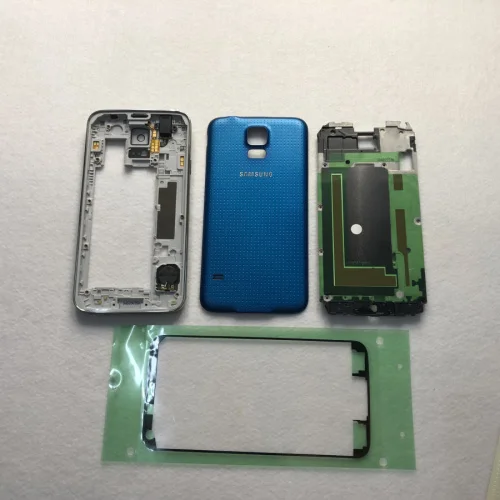 Синий Чехол для samsung Galaxy S5 G900 i9600 G900F G900H с полным корпусом, задняя крышка для аккумулятора со средней рамкой, замена S5+ наклейки - Цвет: Синий