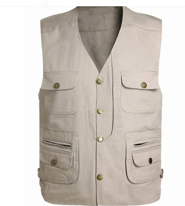 Мужская Летняя Свободная безрукавка с множеством карманов однобортный