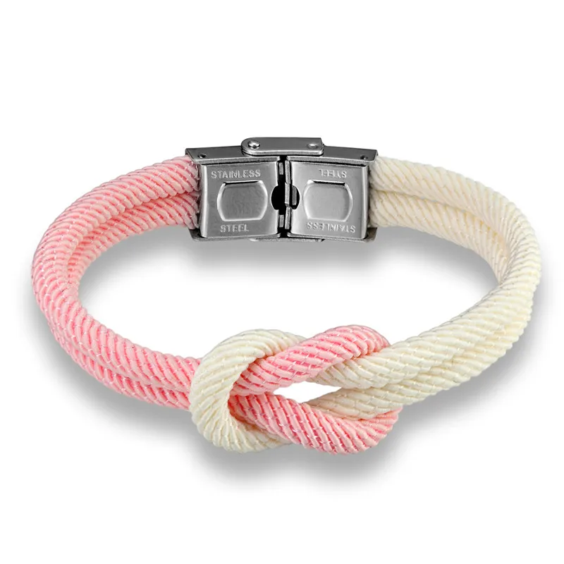 Pink white 19CM MKENDN Лидер продаж высокое качество для мужчин и женщин Макарон цвет узел кожа Нержавеющая сталь Пряжка в морском стиле дружба ювелирные изделия браслеты - Окраска металла: Pink white 19CM
