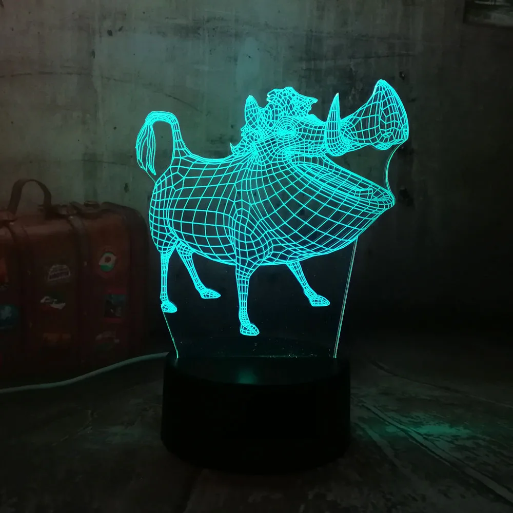Мультфильм Король Лев Пумба кабан 3D лампа 7 цветов изменить детские игрушки Ночной светильник ing животное домашний Декор рождественские подарки