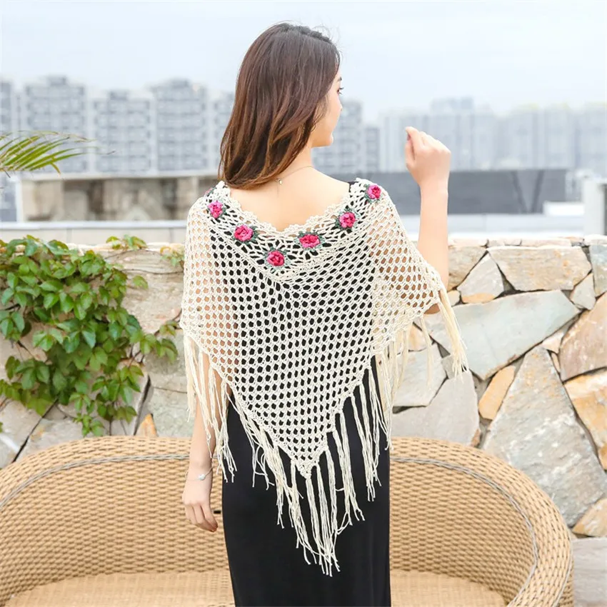 Летние Элегантные женские шали с вырезами накидки вязаные кисточками кружевное