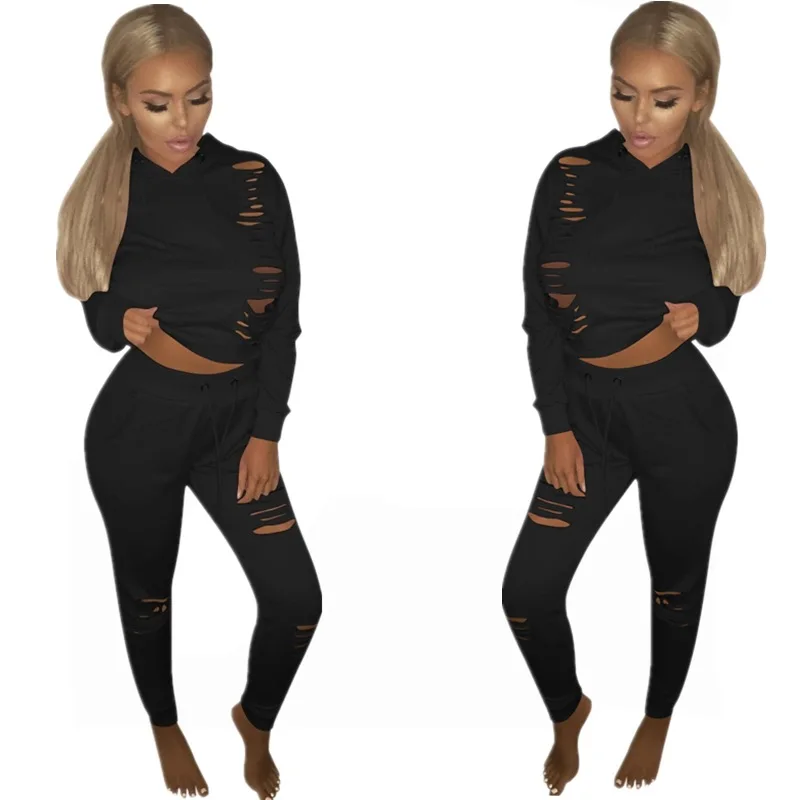 

Round Neck Full Long Sleeve Hole Hollow Out Women Sexy Autumn Hoodie Women Suits
