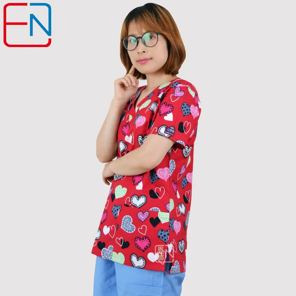 Brand medical scrub tops for women surgical scrubs,scrub uniform in print cotton maotou series ai xin
