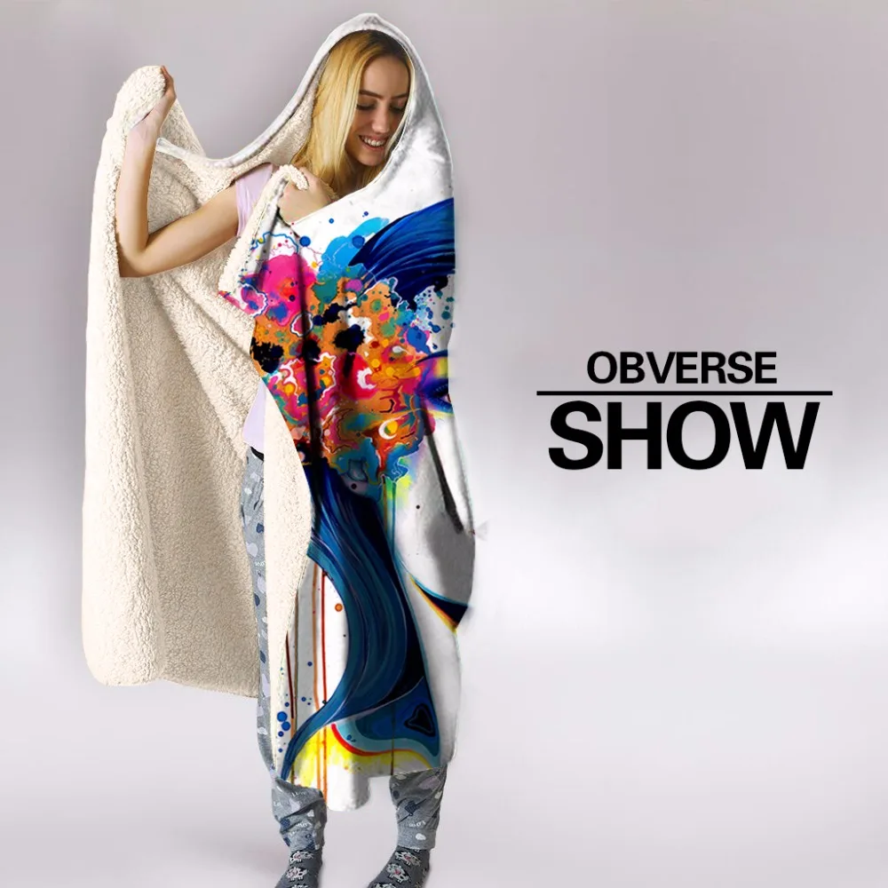 Одеяло женское плюшевое с капюшоном элегантное теплое флисовое покрывало 3D