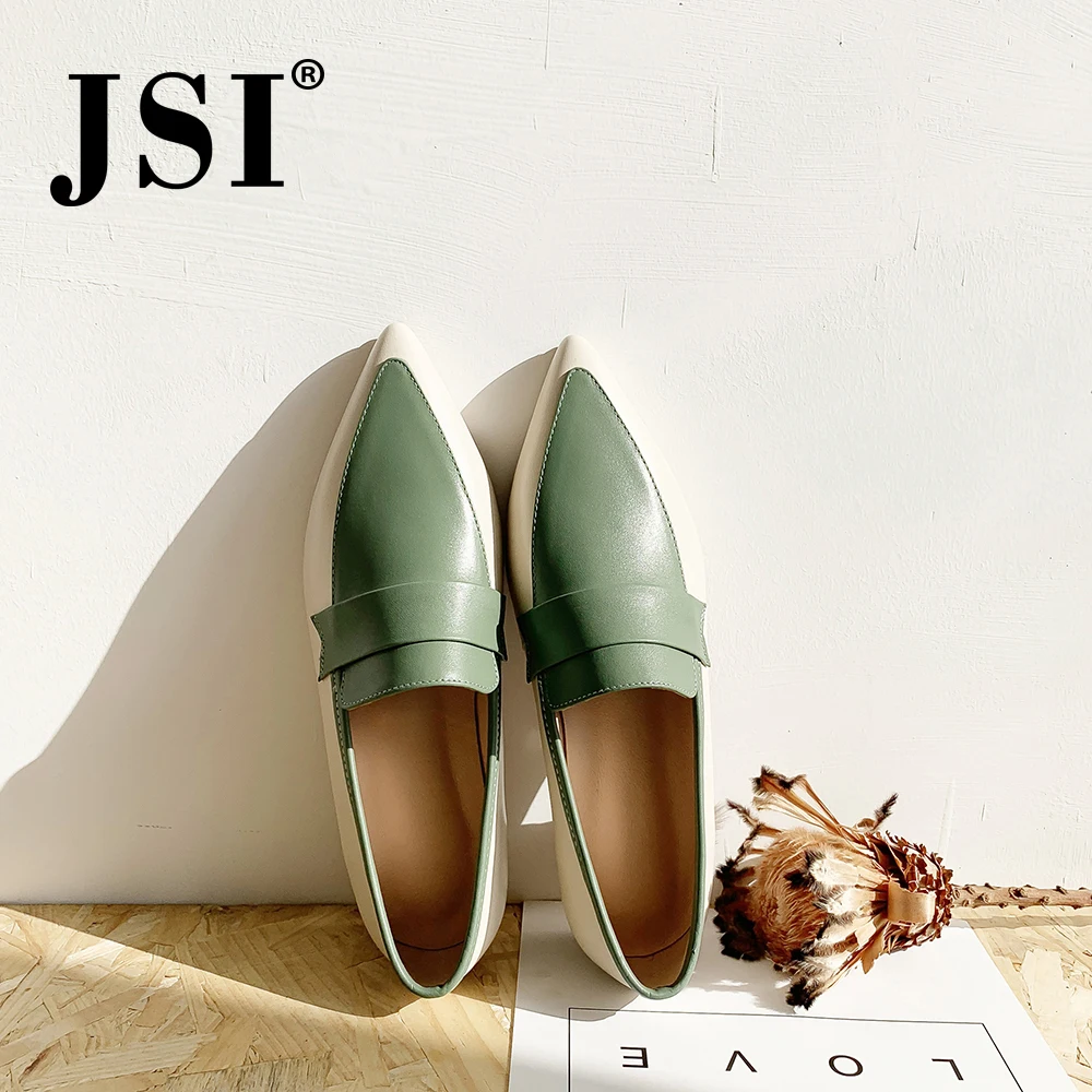 JSI/Новые модные повседневные женские туфли на плоской подошве; пикантные женские туфли из высококачественной коровьей кожи с острым носком; сезон весна-осень; слипоны с острым носком на плоской подошве; JO112