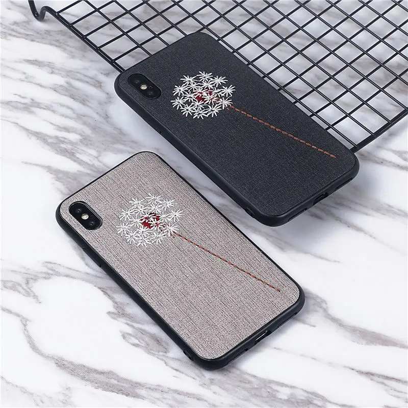 Netarlier вышивка телефонные чехлы для iPhone X Case винтажная ткань в одуванчиках мягкий