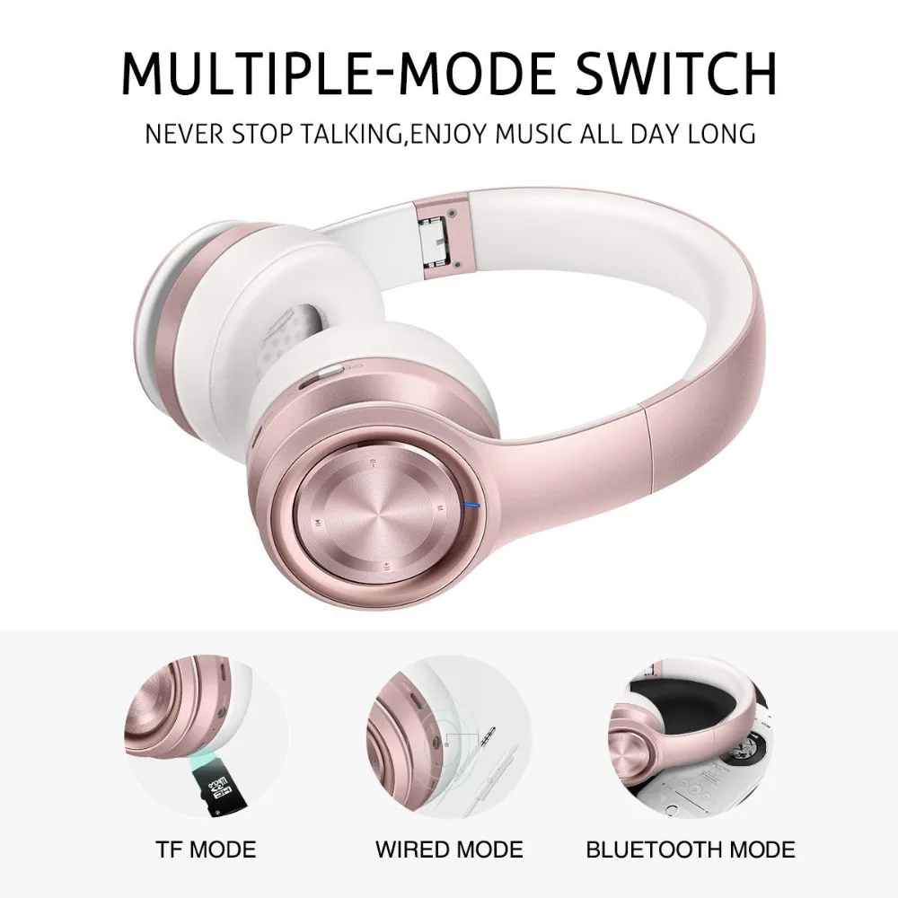 Sound Intone P26 Bluetooth Headphones Over Ear Hi-Fi Stereo Wireless Deep Bass Foldable Earphones with Mic Rose Gold | Электроника