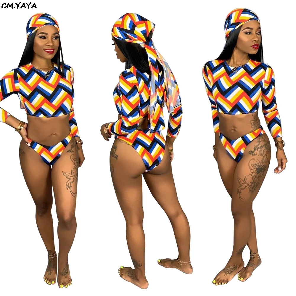 2019 new women summer long sleeve wave stripes print short top panties suits two piece set bodysuit sexy outfit YT3096 | Женская одежда