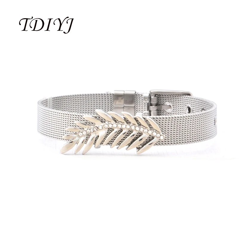 TDIYJ KEEPER сетчатый Браслет из нержавеющей стали с ладонным листом кристаллом