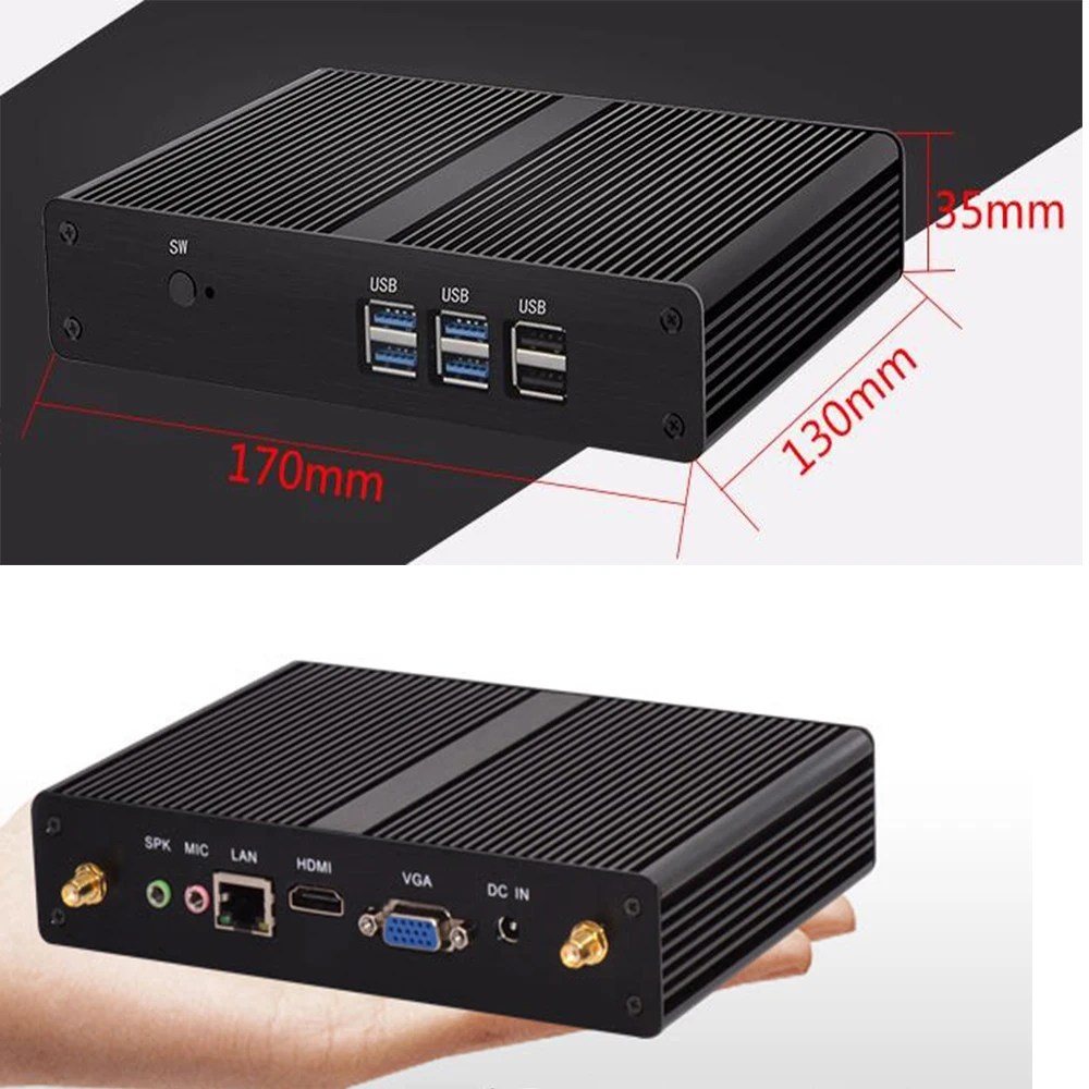Безвентиляторный I3 7100U Windows 10 офисный Мини ПК коробка 6* USB HD VGA дисплей 24 часа работы 64 бит windows10 windows7 Мини компьютер