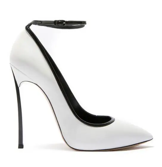 

Carpaton White and Pink Catwalk Shoes 2018 sexy new real leather shallow mouth pointed thin high heels roman style women's shoes
