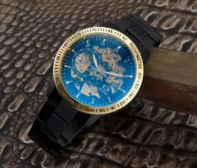 Бренд Gucamel Мужчины Rostone Роскошные механические часы полые стальные моды бизнес