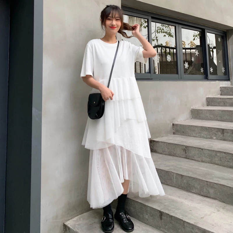 Летнее Сетчатое платье с вышивкой Vestidos женское круглым вырезом и коротким