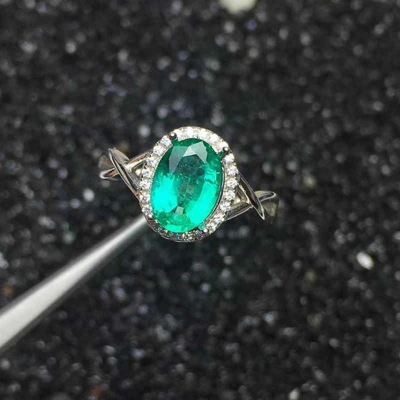 Elegant real emerald ring for woman 2ct 7 mm*9 mm oval cut natural engagement solid 925 silver fine jewelry | Украшения и