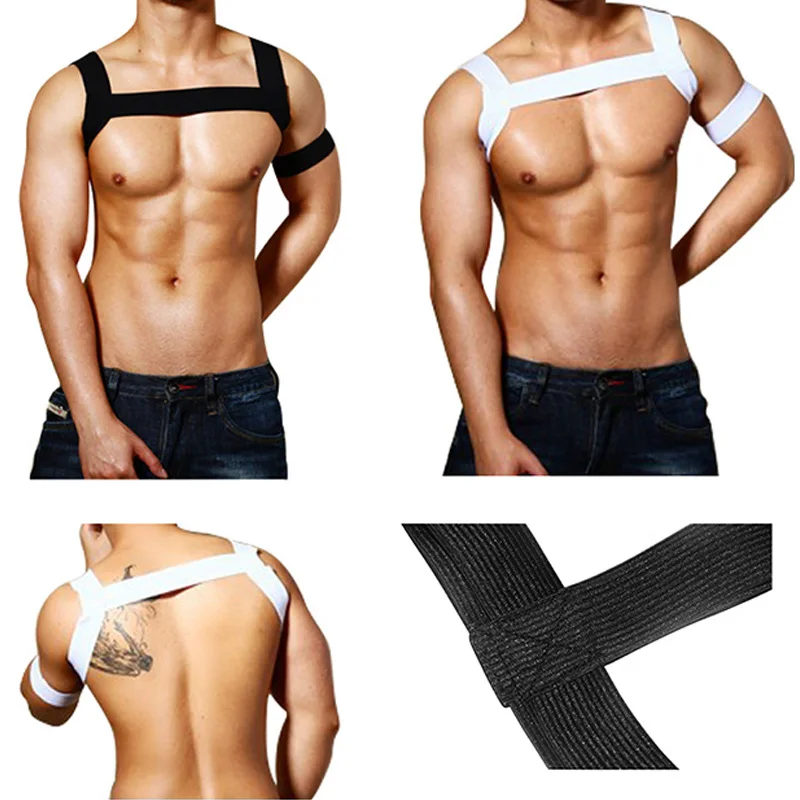 

Sexy Elastic Bandage Top Straps Short Shirt Bondage Men Shoulder Strap Muscle Harness Belt Male Gay Fetish Lingerie Exotic Tanks