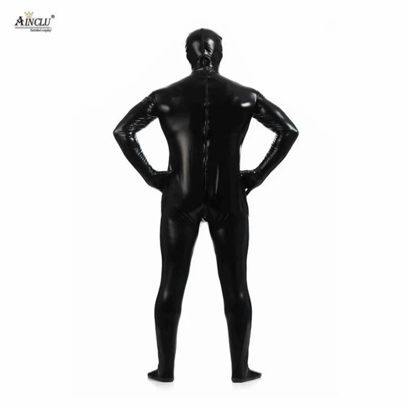 Ainclu цельный черный клей металлик Zentai для хеллоуина Блестящий спандекс с длинным