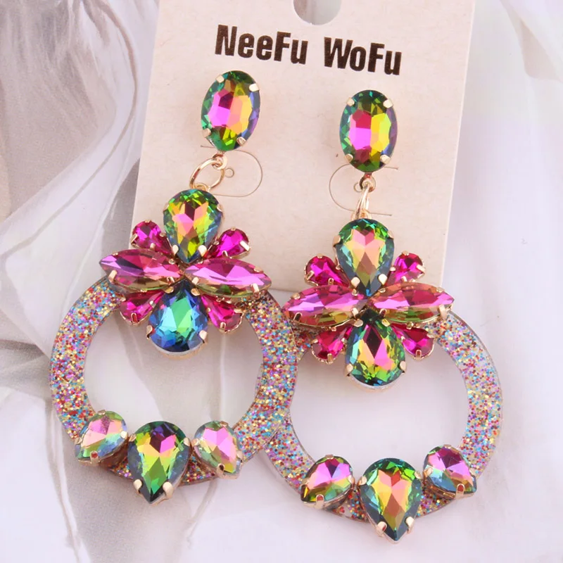 Серьги из смолы NeeFu WoFu большие стеклянные хрустальные серьги длинные свадебные