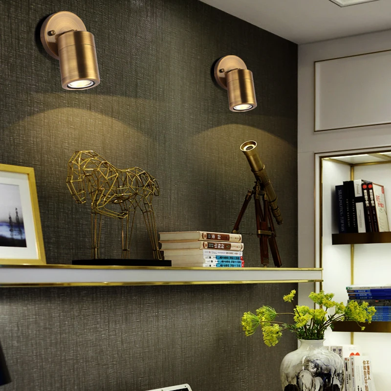 Скандинавская промышленная светодиодная латунная настенная лампа для магазина