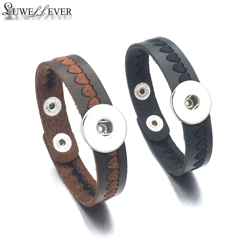 

Hot Heart 060 Interchangeable Really Genuine Leather Retro Bracelet 18mm Snap Button Bangle Charm Jewelry For Women Men Gift