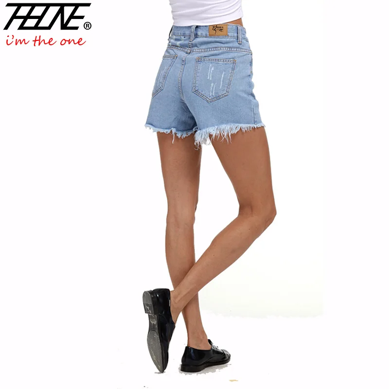 

THHONE Summer Ripped Denim Shorts Women High Waist Tassel Hole Skinny Sexy Casual Fashion Women Jeans Short Female Plus Size 5XL