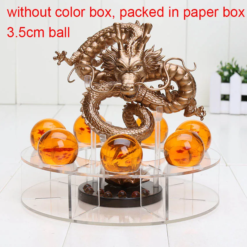 gold no color box Dragon Ball Z фигурки Shenron фигурка Shenlong с Dragon Ball Набор 7 шт. 3,5 см Хрустальные стрекозы+ акриловая полка - Цвет: gold no color box