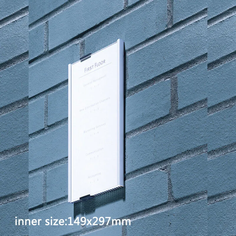 149x297mm DEZHI-алюминиевый сплав офисный внутренний горизонтальный/вертикальный настенный держатель вывески дисплей информационный плакат дверной знак доска объявлений - Цвет: 149x297mm