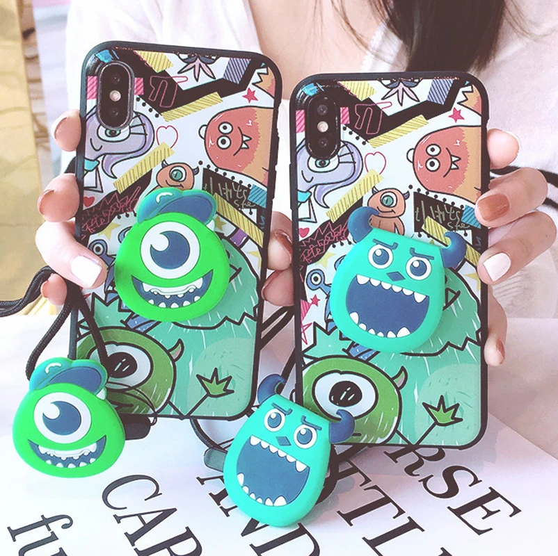 For Samsung S8 S9/s9 plus case soft cartoon eye cover for galaxy note 8/9 S7 edge S10 lite + 3D holder strap |