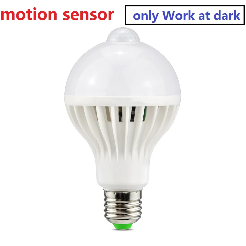 Motion Sensor E27 светодиодный светильник 3 Вт 5 Вт 7 Вт 9 Вт 12 Вт PIR датчик движения светодиодный светильник или умный звуковой датчик светодиодный светильник для домашнего ночного освещения коридора - Испускаемый цвет: Motion Sensor