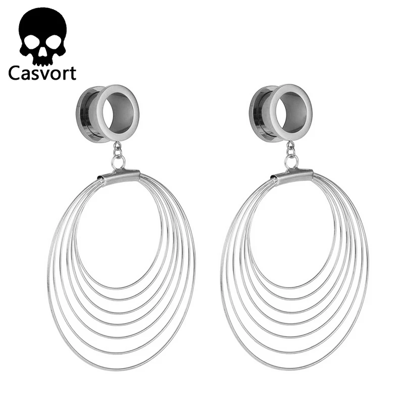 silver Casvort 2 шт ушные полосы для пирсинга, из нержавеющей стали золотые болтающиеся туннели для ушей ювелирные изделия тела диаметры для ушей пара расширитель - Окраска металла: silver