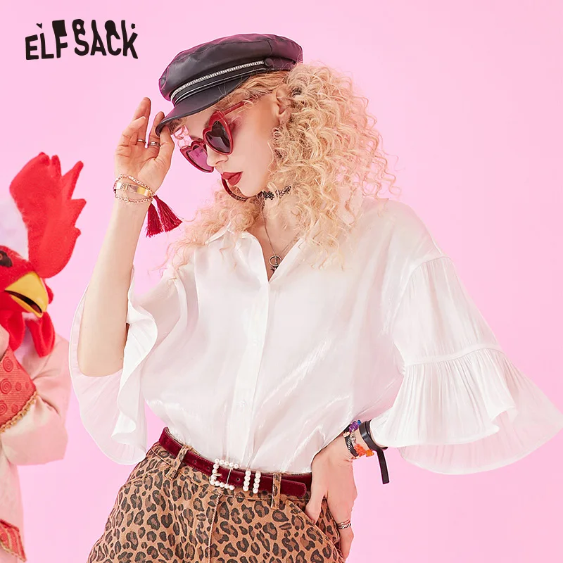 Женские повседневные блузки с оборками ELF SACK белые основные женские рубашки