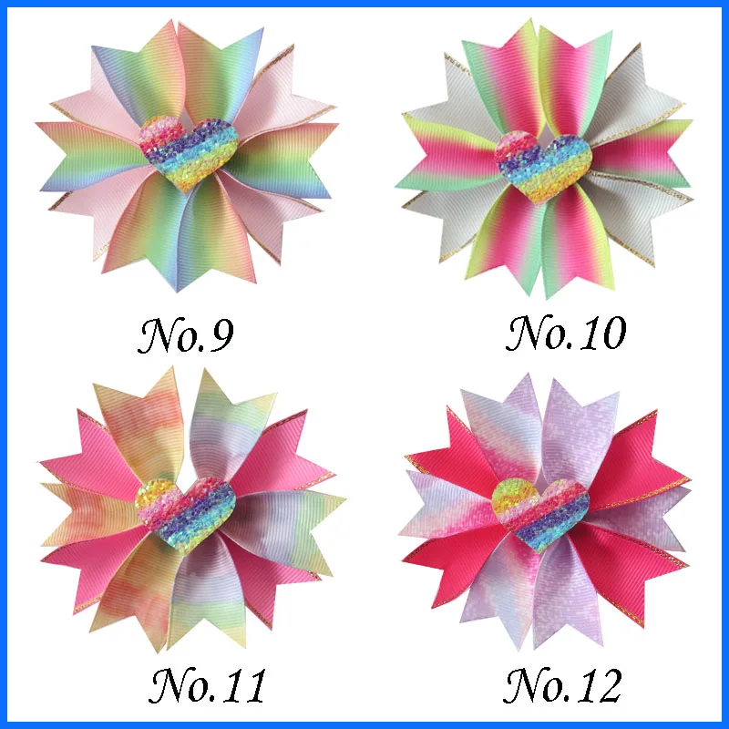 

50 Girl 3.5" Rainbow Fairy Hair Bow Clip Valentine Easter Crown Love Star Baby