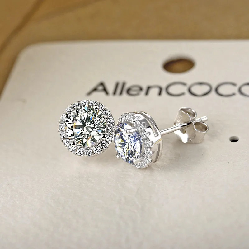 

Серьги с ореолом Moissanite, круглые серьги с белым золотом 18 К, 0,5 карат
