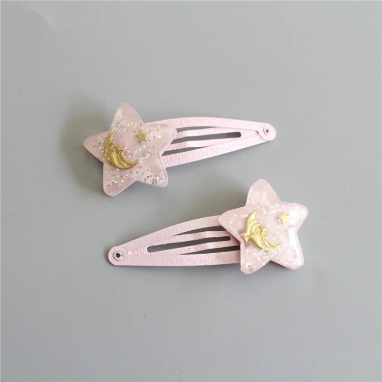 2 PCS New Cute Moon And Stars Princess BB Clips Girls Hair Accessories Kids Hairpins Children Headwear Baby Hair Clips Headdress - Цвет: 1
