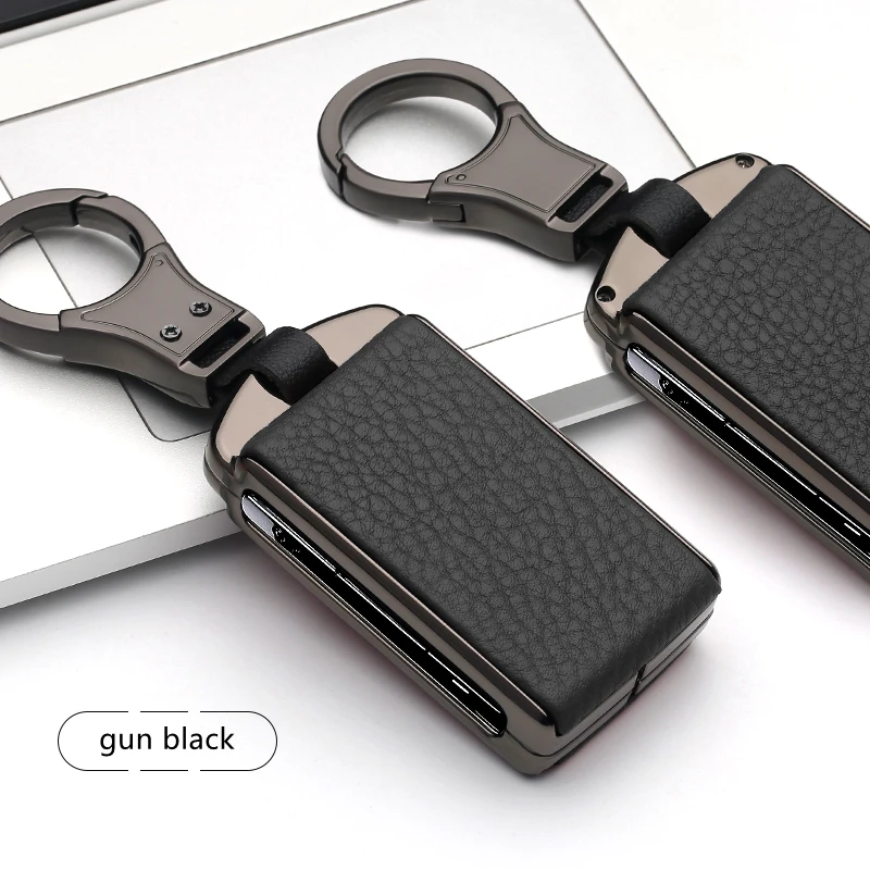 gun black Высокое качество, автомобильный оцинкованный сплав и кожа, брелок для ключей, чехол для Volvo XC90 XC60 S90, брелок, умный ключ, запасная крышка - Название цвета: gun black