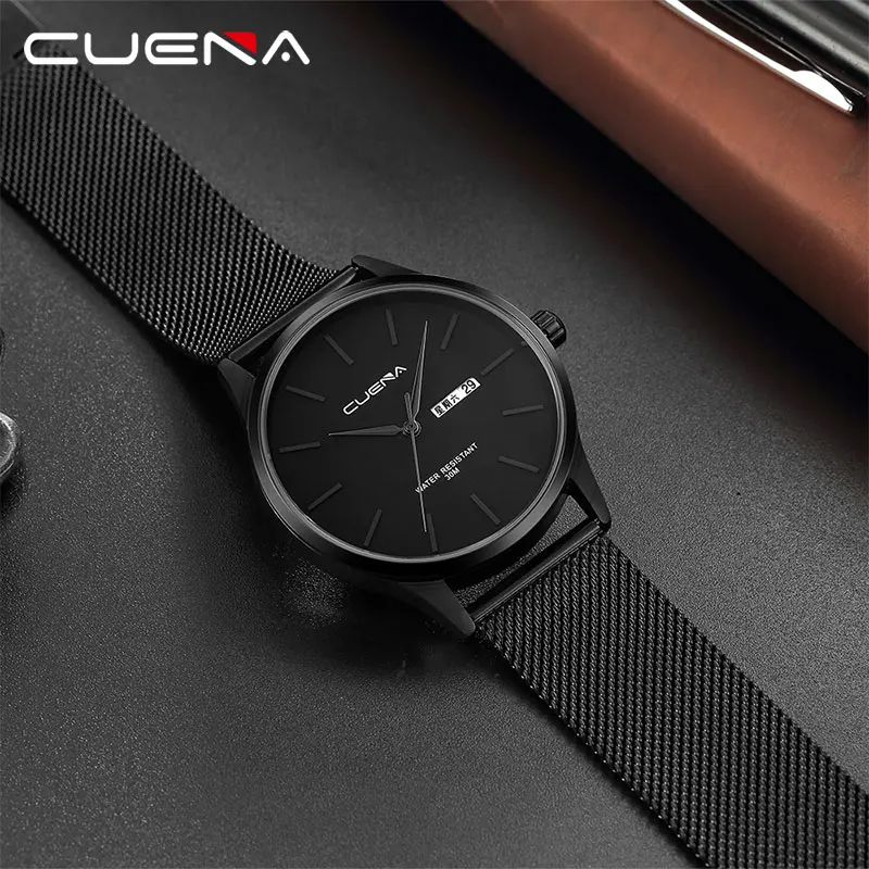 CUENA Quartz Watch 30M Waterproof Fashion Luxury Men's Wrist Top Band Casual Stainless Steel Watches Relogio Masculino | Наручные