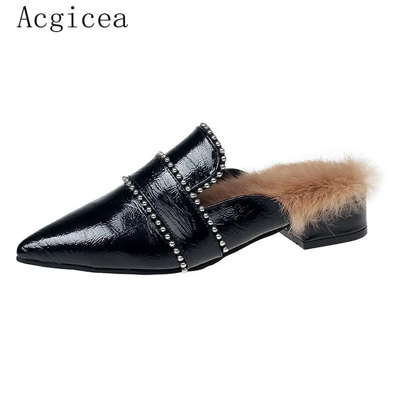 2020 Autumn New Sexy Women Slippers Outdoor Bead Low Heels Elegant Shoes Woman Comfortable Western Style Ladies Black | Обувь