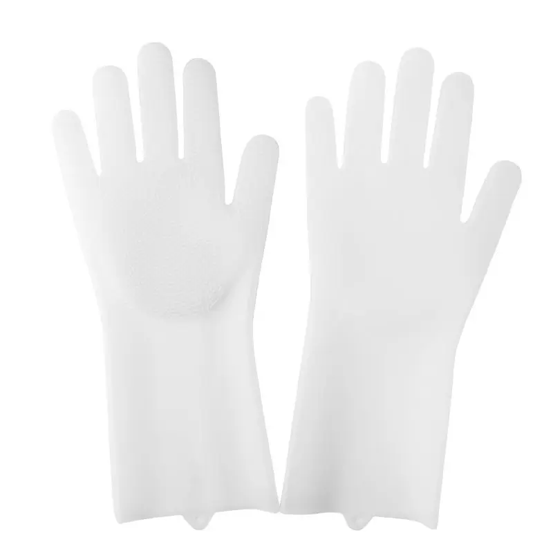 White 1 Pair Пара волшебных силиконовых скруббер резиновых перчаток для чистки пыли мытья посуды уход за домашними животными уход за шерстью автомобиль изолированный кухонный помощник - Цвет: White 1 Pair