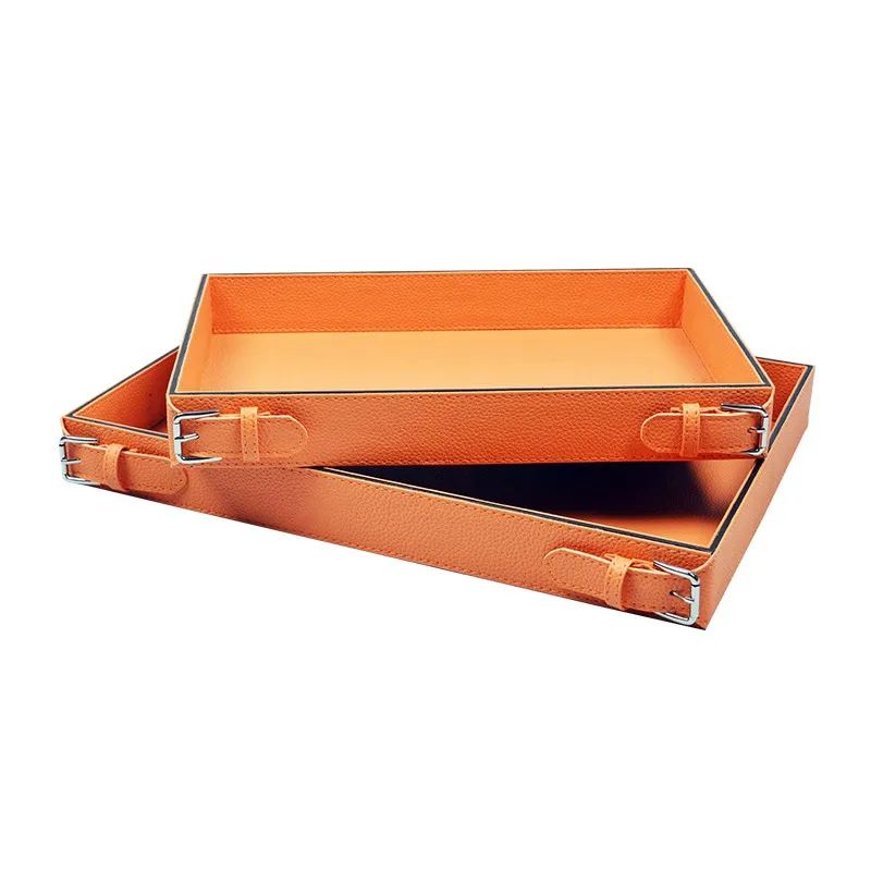 Free shipping Postmodern Simple Creative Handmade Leather Rectangular Pallet Arrangements Orange-red Model Room Soft Decorations | Дом и сад