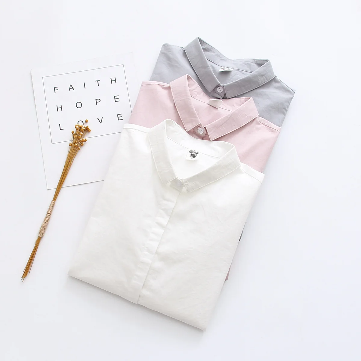 Новинка 2018 Женская хлопковая белая рубашка женская розовая с длинным рукавом