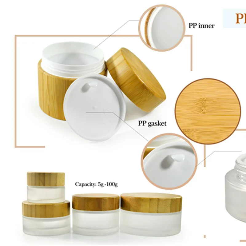 Фантазийная пустая бамбуковая банка для крема со стеклянной вставкой 1 шт. 30 г 50 100