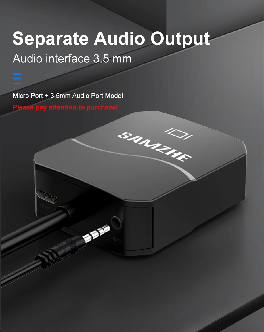 SAMZHE HDMI в VGA адаптер 1080P HDMI конвертер для ноутбука на большой экран цифро-аналоговый USB и аудио дисплей