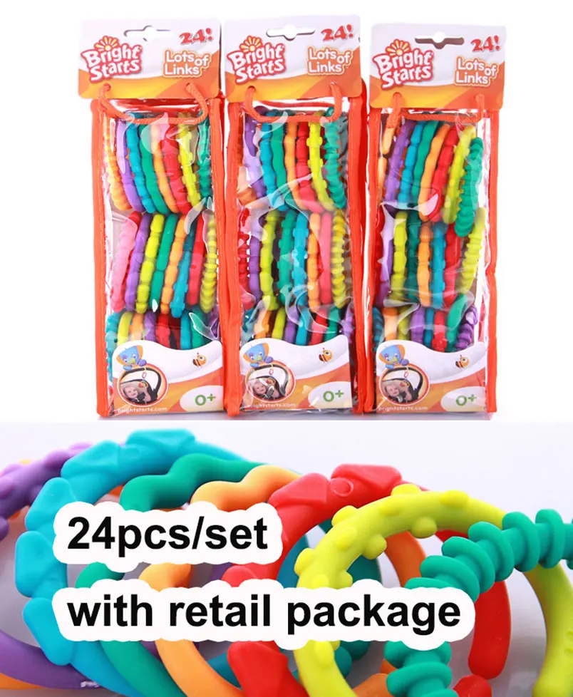 random 24pcs box Для новорожденных, для детей, для новорожденных, для укачивания зубов, сцепление с радугой, кольца, цепь, комбинированная погремушка, кровать, коляска, подвесные развивающие игрушки - Цвет: random 24pcs box