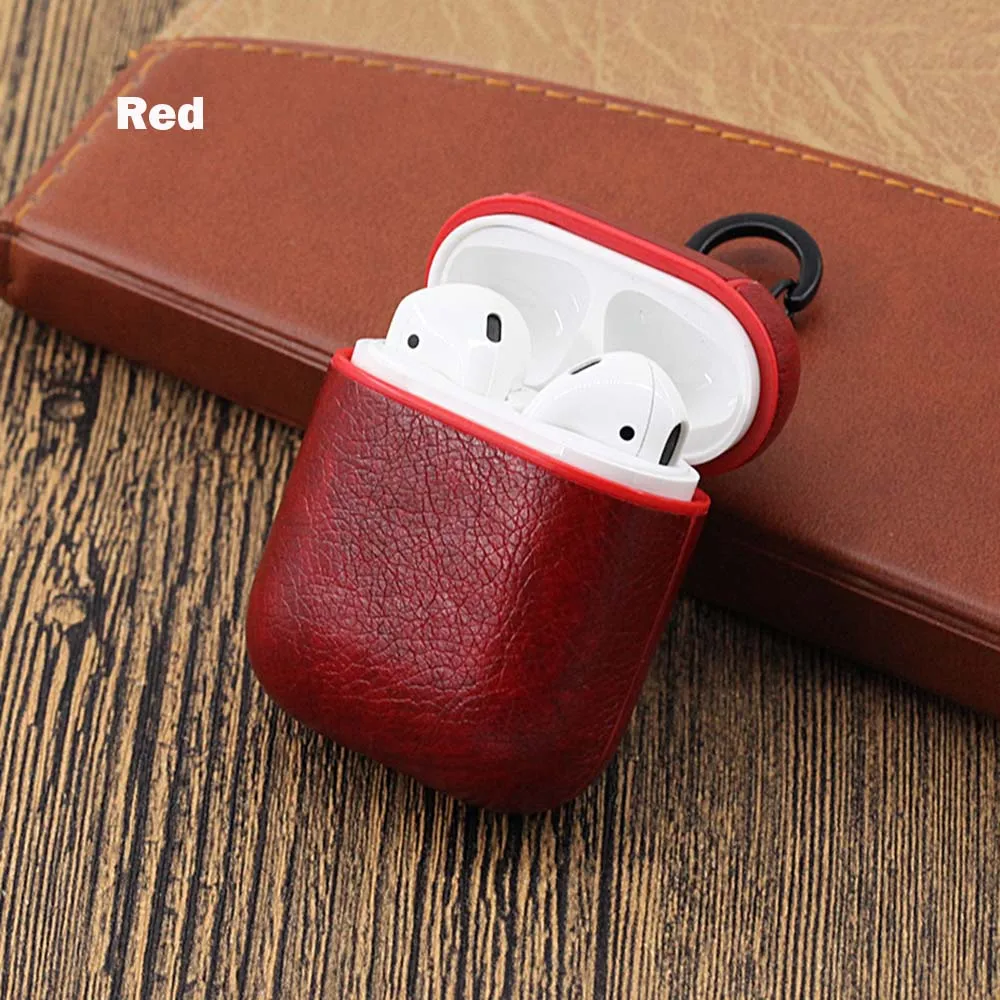 red case Прочный роскошный кожаный чехол для AirPods, защитный чехол для Apple Airpod, зарядный чехол для air pods i10 i11 i12 i13 tws - Цвет: red case