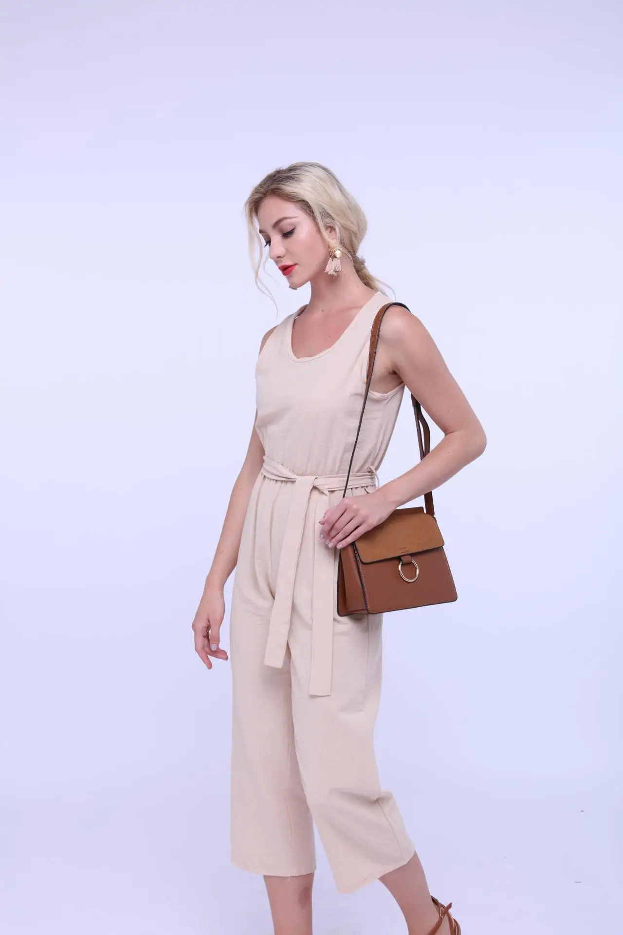 Женские повседневные Комбинезоны без рукавов Boho свободные брюки до щиколотки с