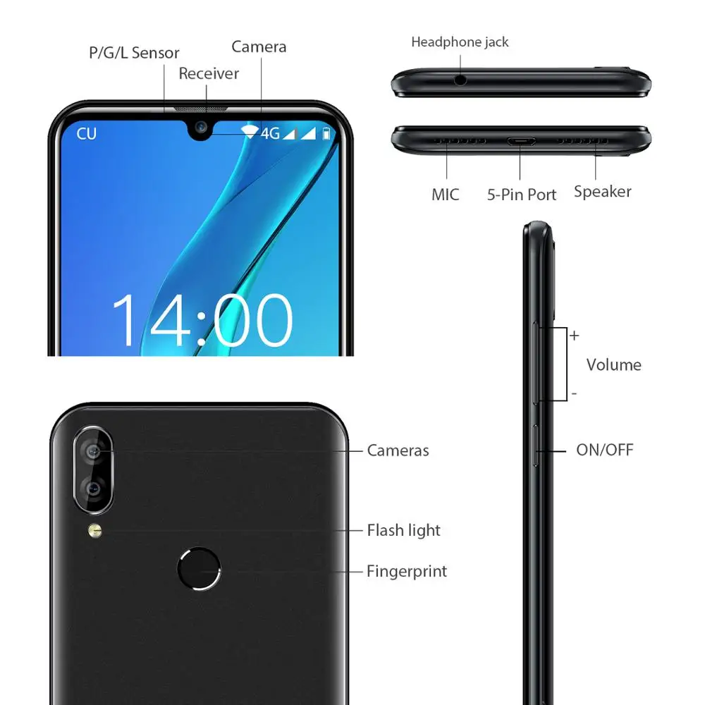 OUKITEL C16 Pro 5 71 дюймовый 19:9 Смартфон Android 9 0 четырехъядерный 3 ГБ 32 мобильный телефон