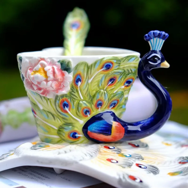 Кофейная чашка павлина эмалированные фарфоровые чайные чашки молочные кружки