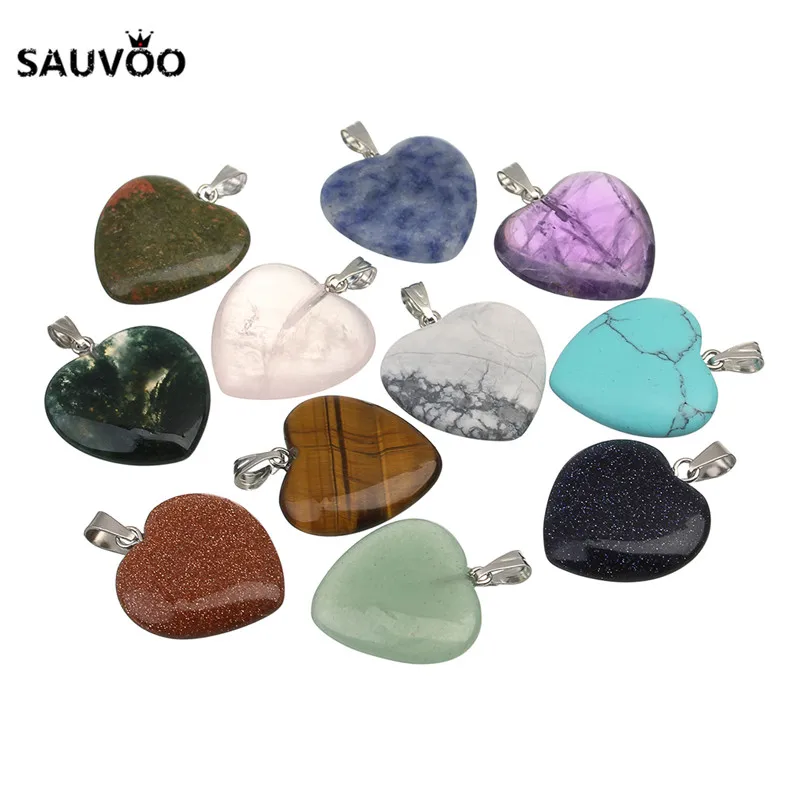 Sauvoo 5 шт. фиолетовый розовый кристалл натуральный камень сердечко ожерелье