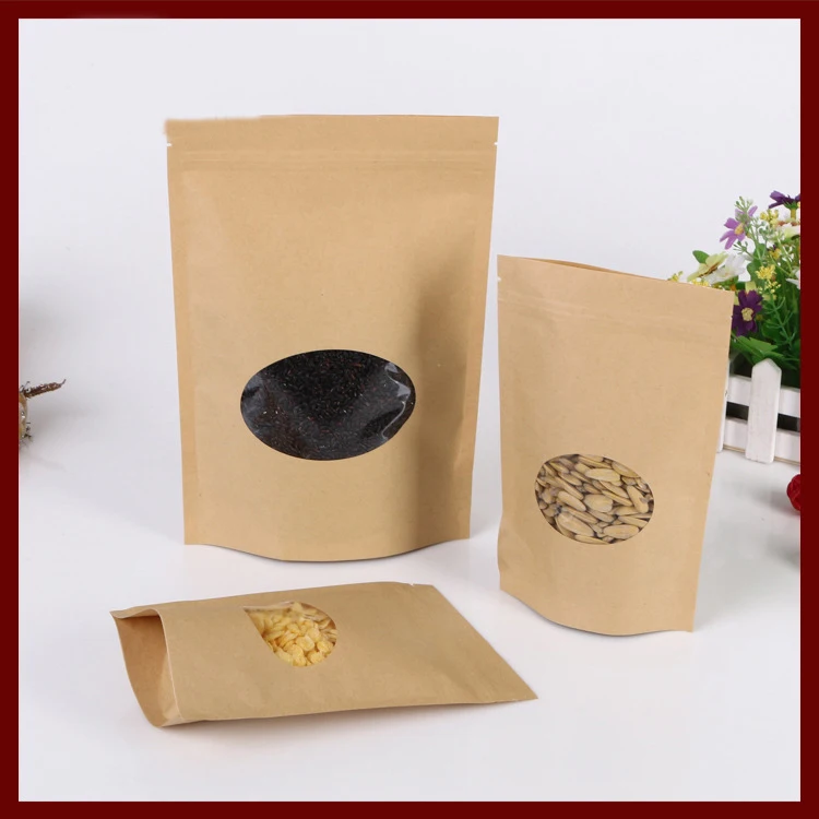 

11*16+3cm 10pcs Kraft Paper Ziplock Window Bag For Gift/tea/candy/jewelry/bread Packaging Paper Food Bag Diy Jewelry Display