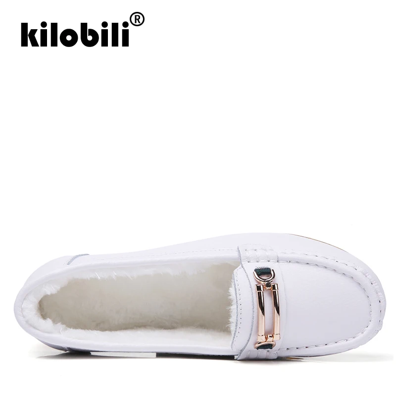 Kilobili 2018 зимние Для женщин летние туфли типа мокасин из телячьей кожи балетки на