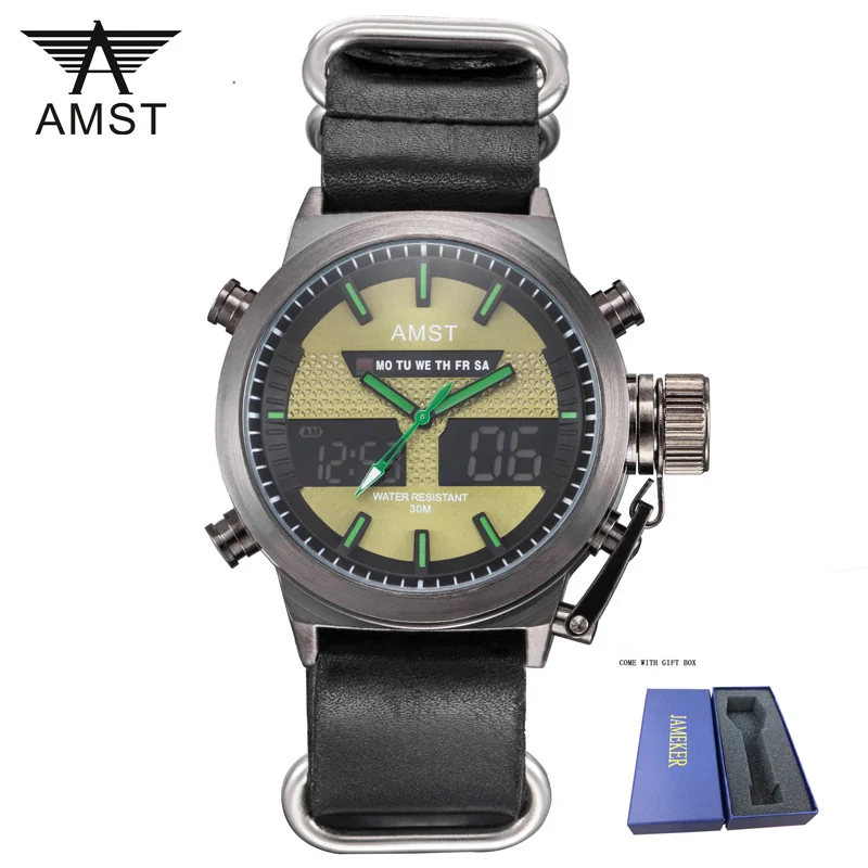 Часы AMST мужские модные кварцевые водонепроницаемые с кожаным ремешком|Кварцевые
